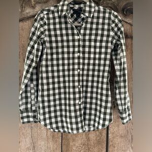 JCrew lightweight gingham army green blouse. Size 00.